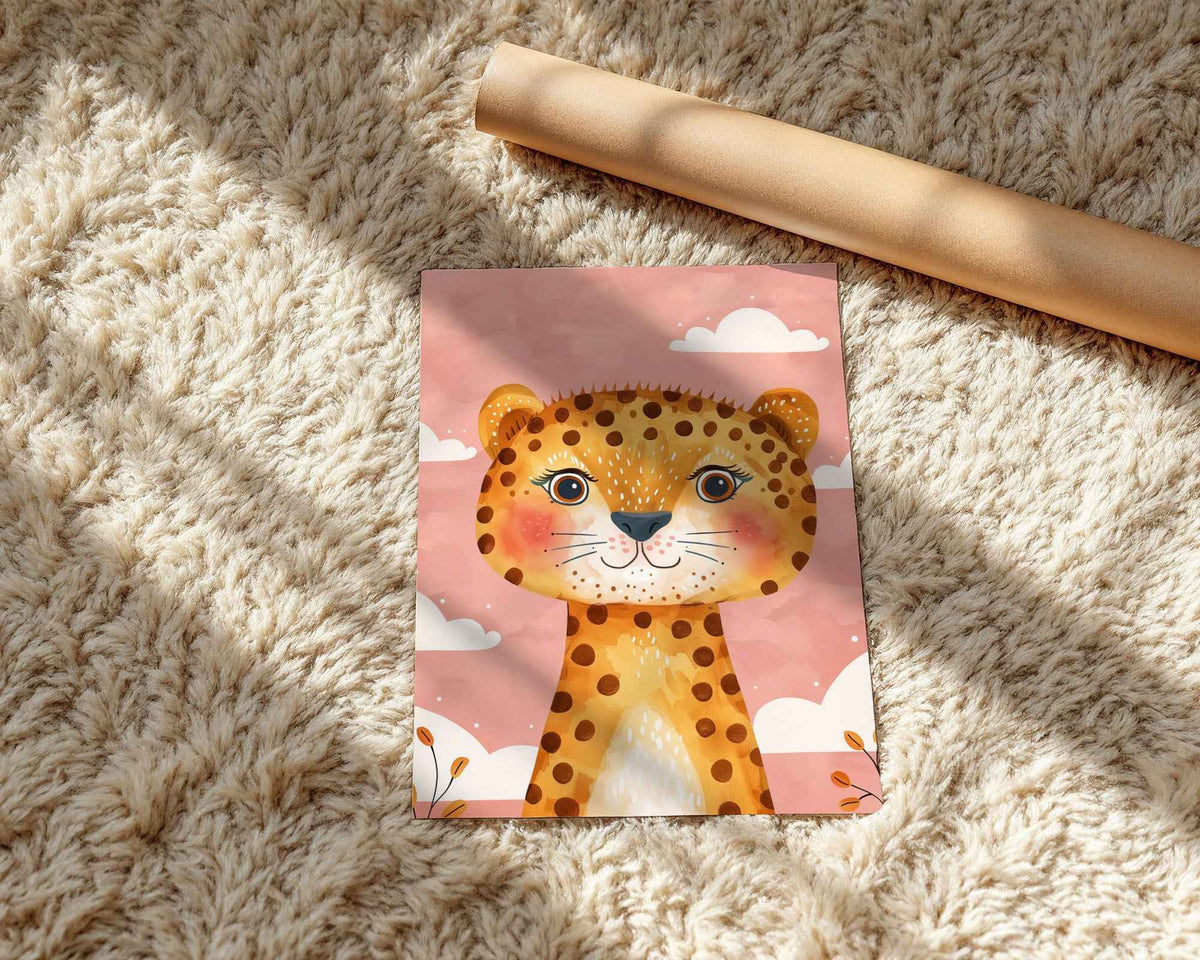 Happy Leopard Illustration Nursery Print