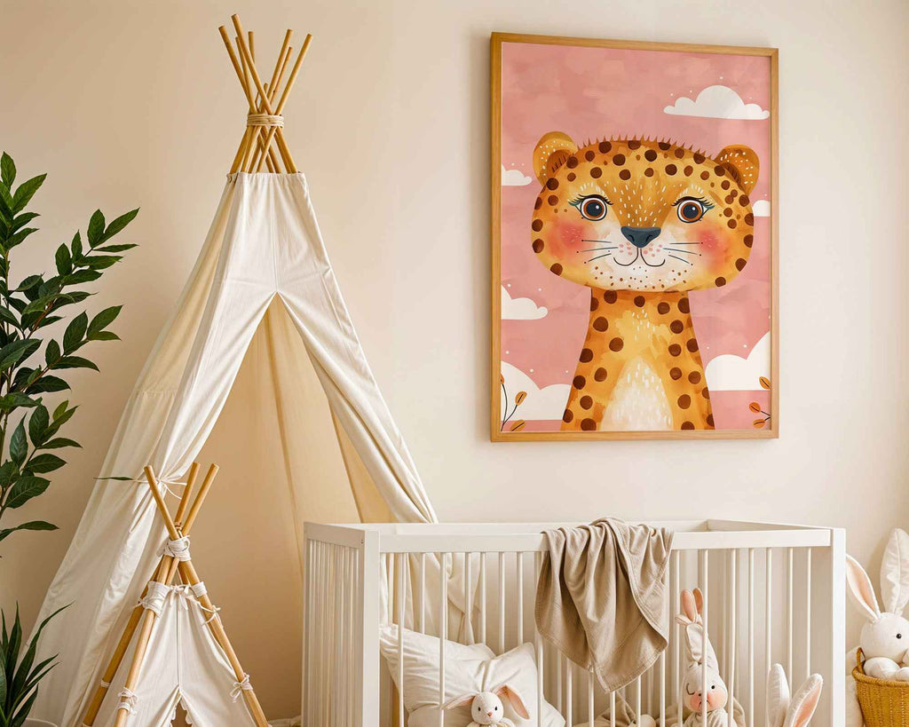 Happy Leopard Illustration Nursery Print
