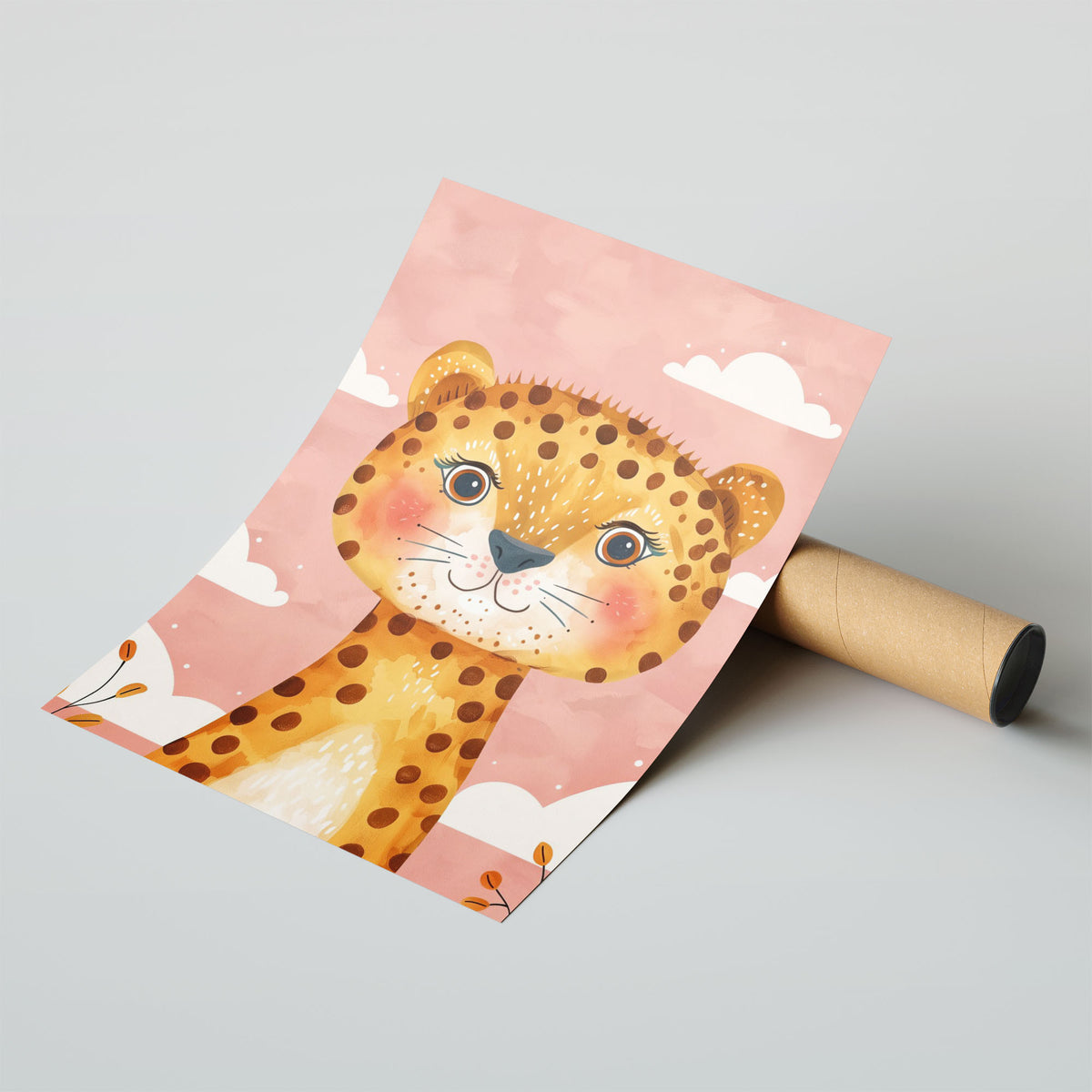A-Sized Print Nursery - Playful leopard artwork featuring gentle colours and whimsical style