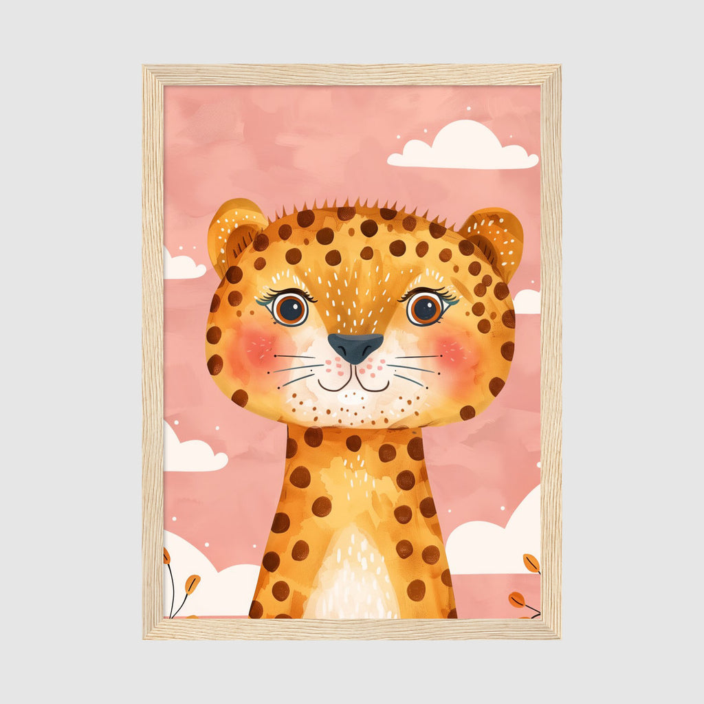 A-Sized Print Nursery - Sweet animal print showing leopard with fluffy clouds framing composition