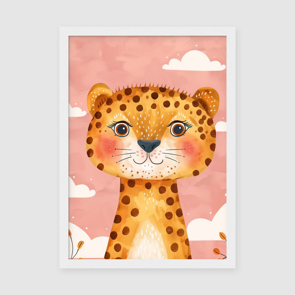 A-Sized Print Nursery - Modern illustrated leopard in matte finish against pastel pink background
