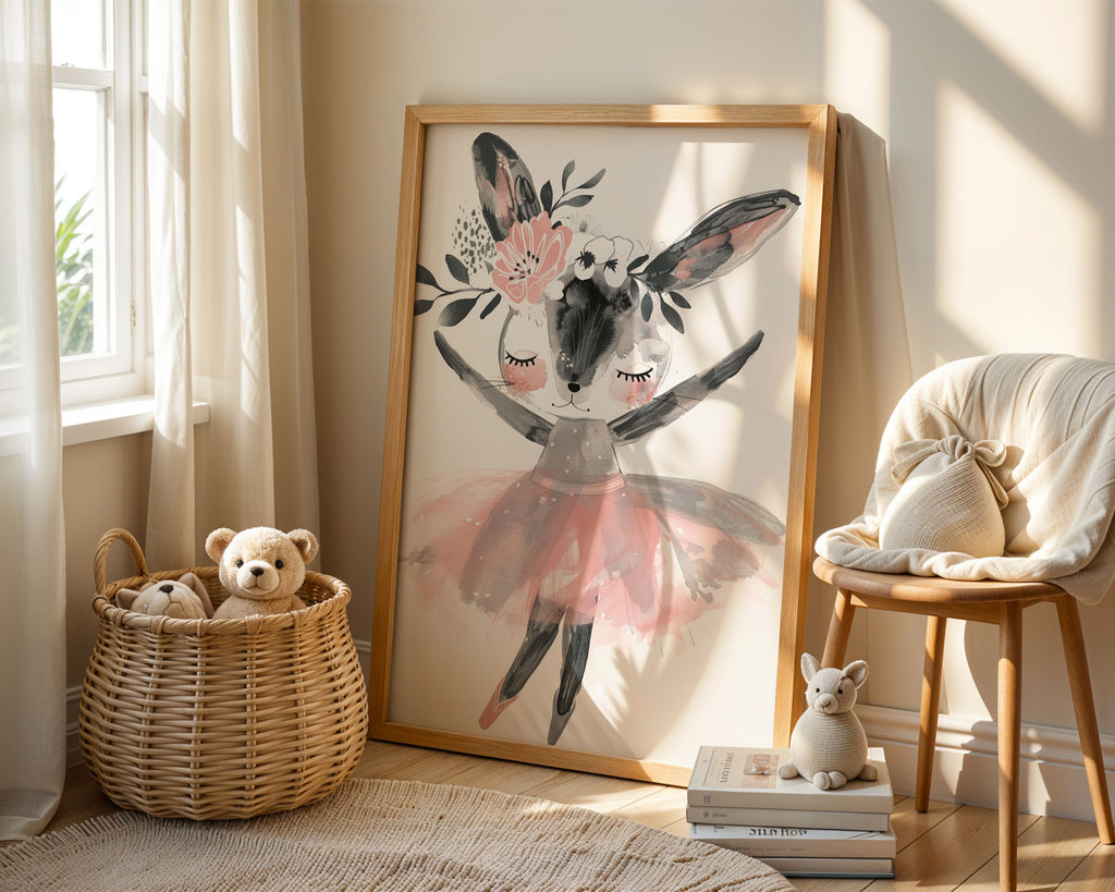 A-Sized Print Nursery - Illustrated deer in pink tutu with flowers and wings