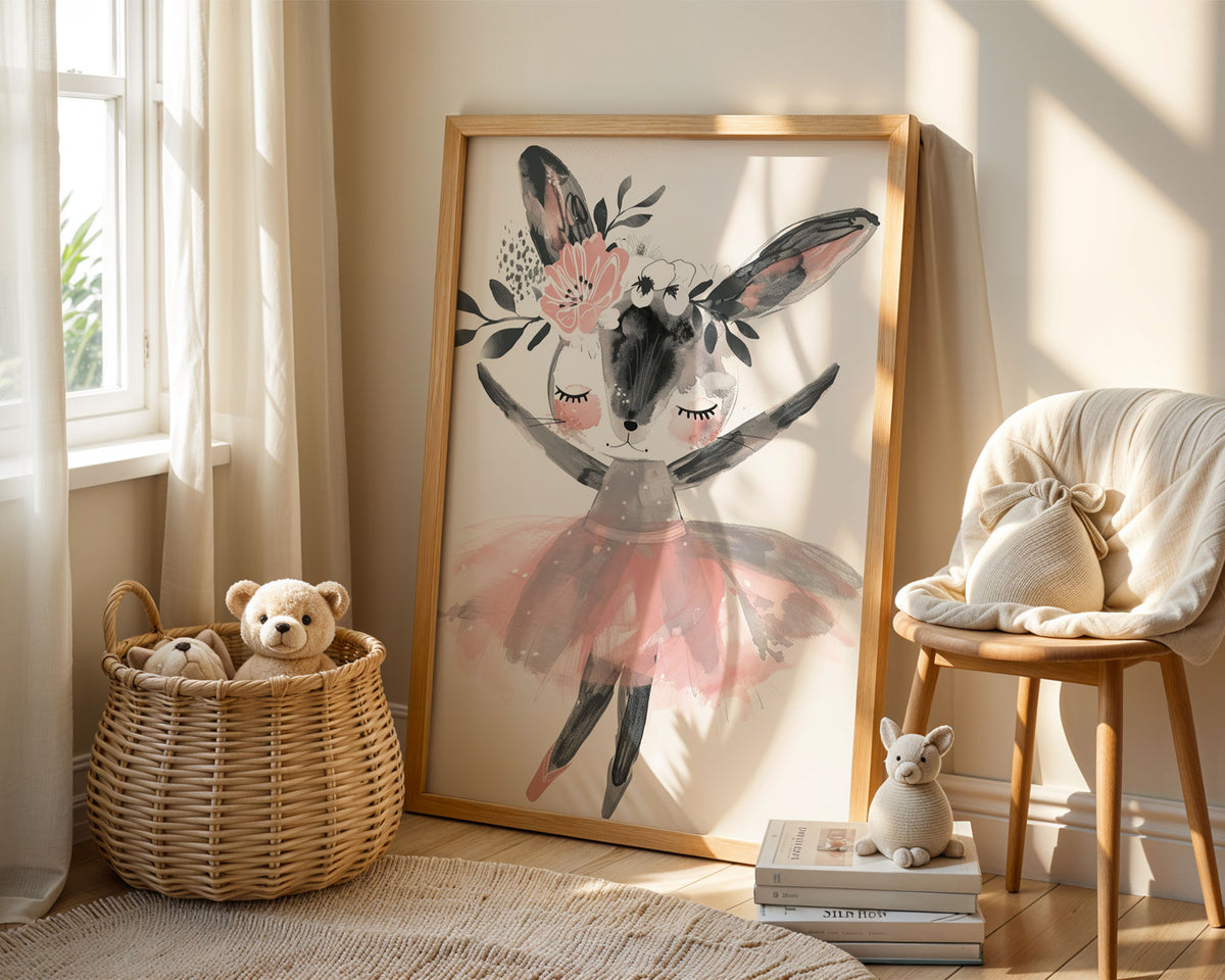 A-Sized Print Nursery - Illustrated deer in pink tutu with flowers and wings