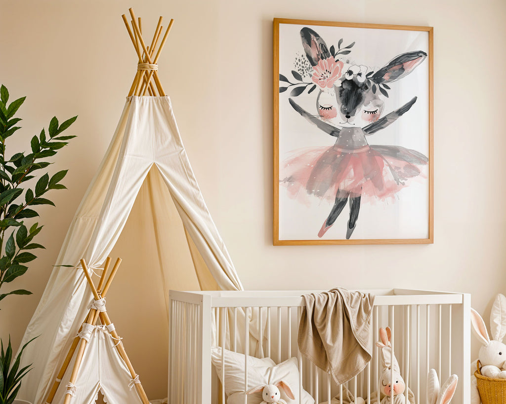 A-Sized Print Nursery - Whimsical deer ballet illustration with soft pastel colours