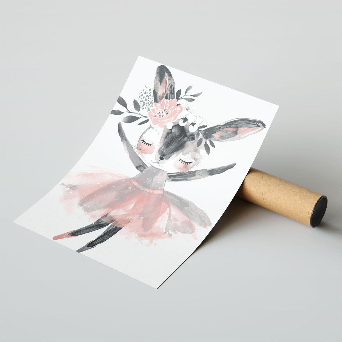 A-Sized Print Nursery - Hand-painted style deer in tutu skirt with botanical details