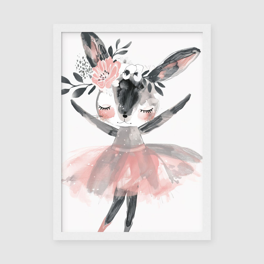 A-Sized Print Nursery - Watercolour ballet deer with feathered wings and flowers