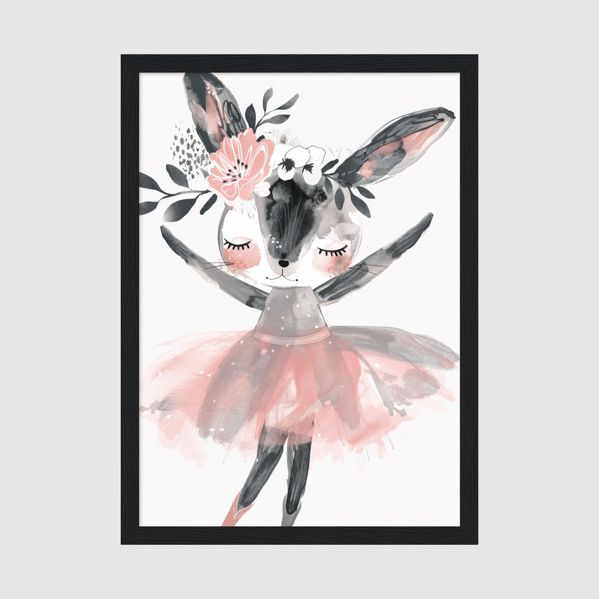 A-Sized Print Nursery - Charcoal and pink illustration of dancing deer for girls room