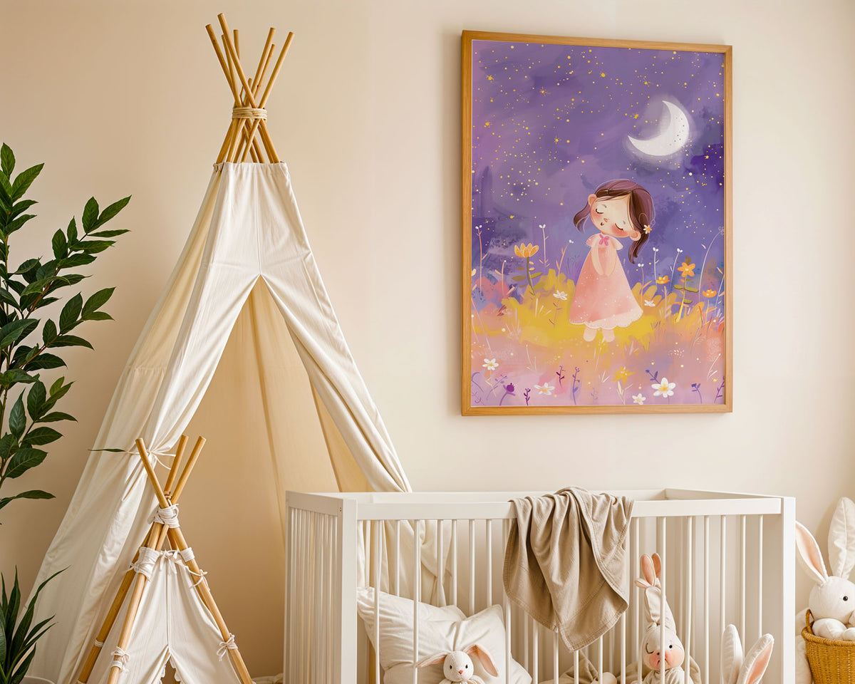 A-Sized Prints Nursery - Dreamy nursery poster featuring peaceful girl and moonlight
