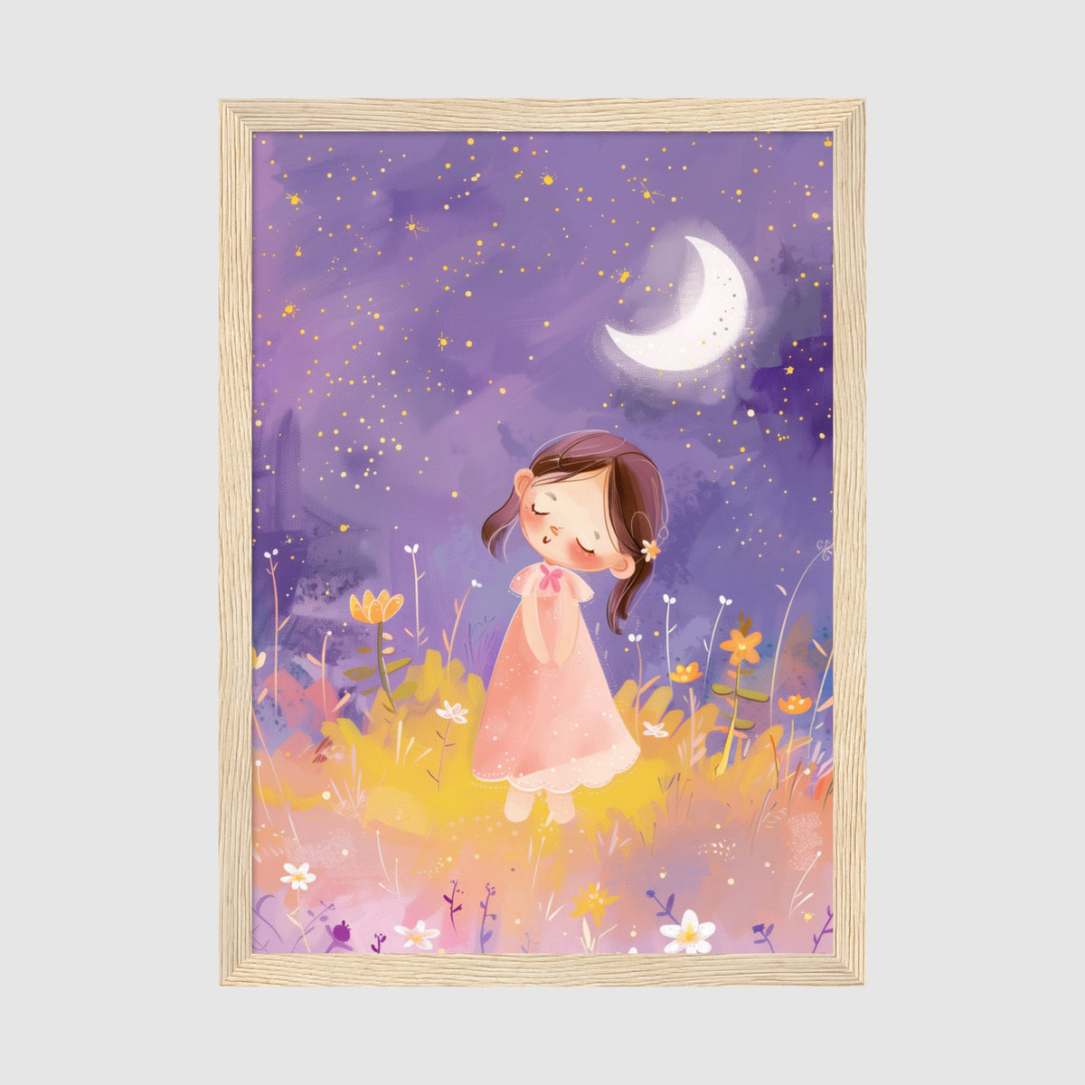 A-Sized Prints Nursery - Twilight scene with girl and enchanted garden flowers