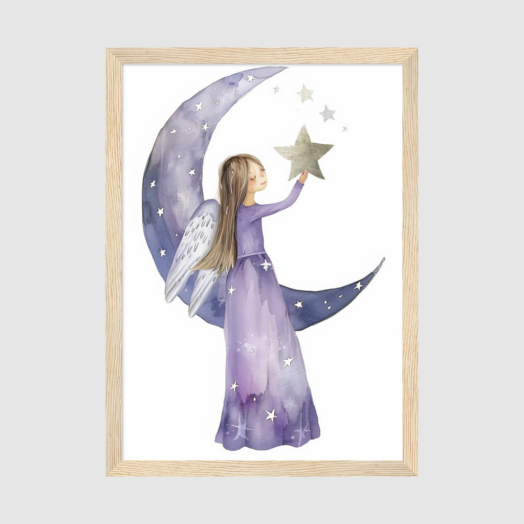 A-Sized Print Nursery - Dreamy celestial artwork with young angel on crescent moon
