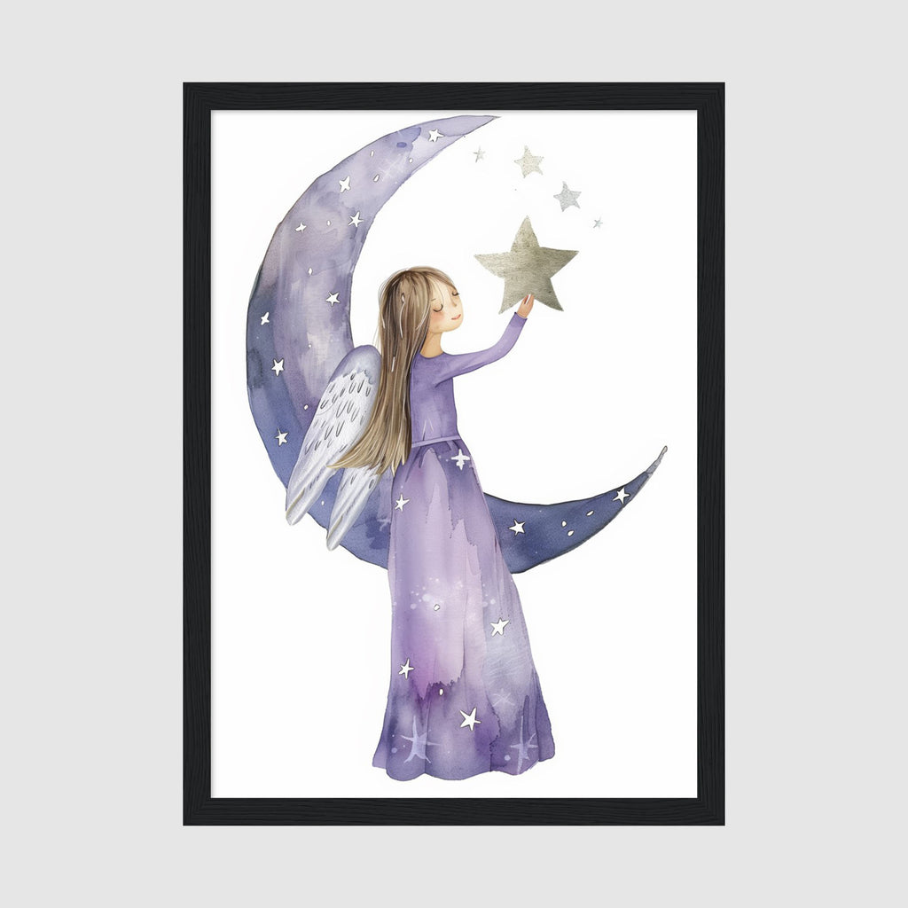 A-Sized Print Nursery - Serene moon-based illustration with peaceful angel figure in purples