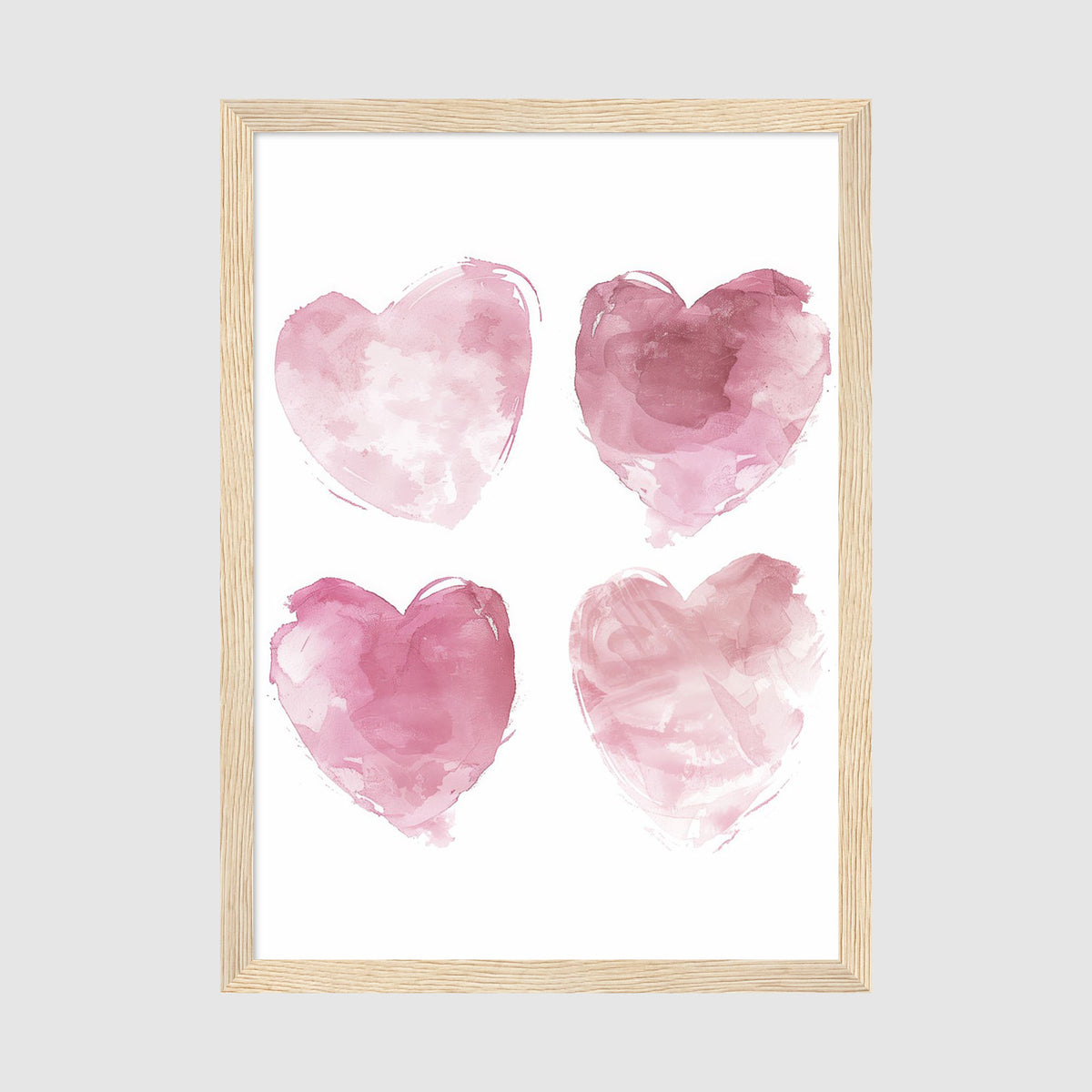 A-Sized Prints Nursery - Four soft pink watercolour hearts on white