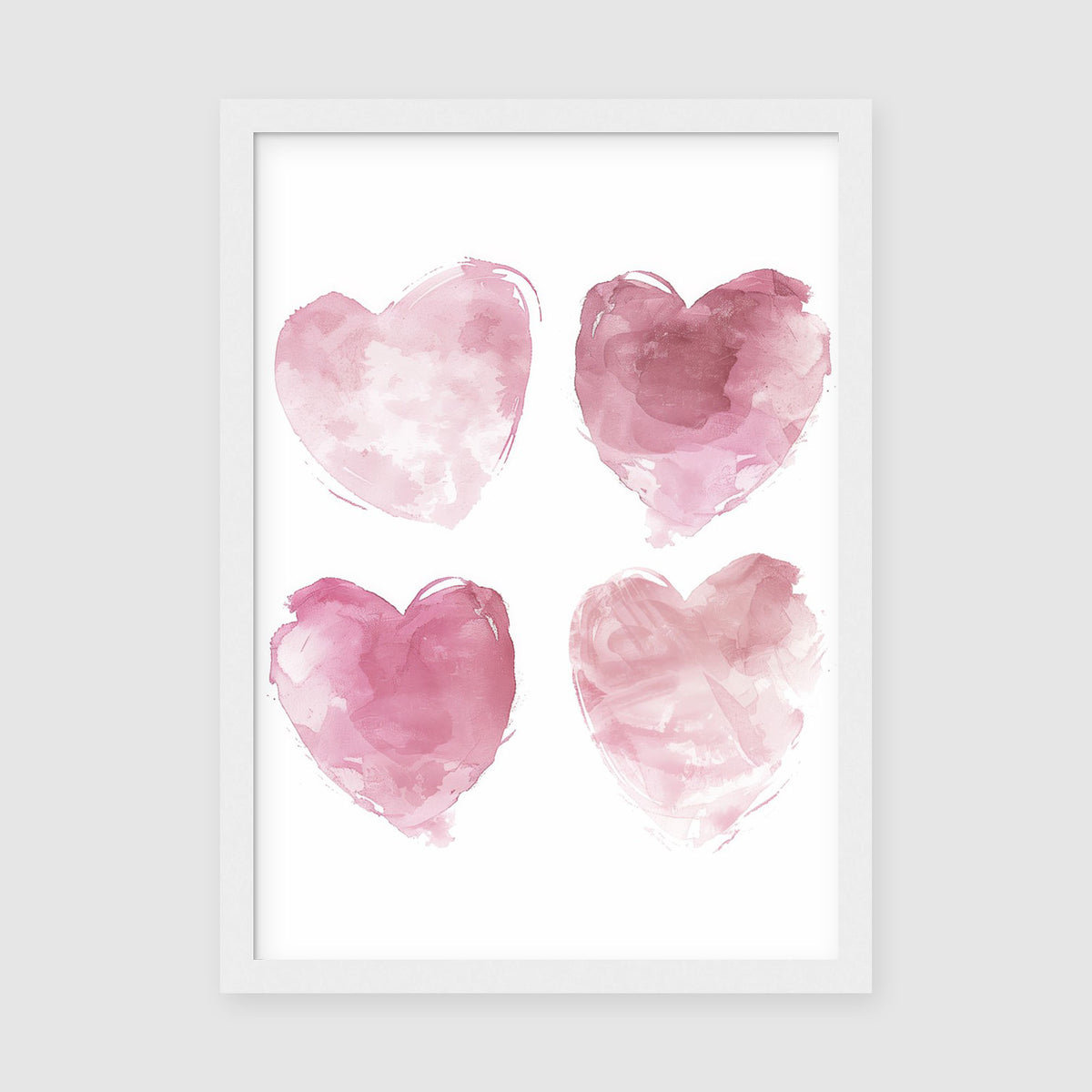 A-Sized Prints Nursery - Four soft pink watercolour hearts on white
