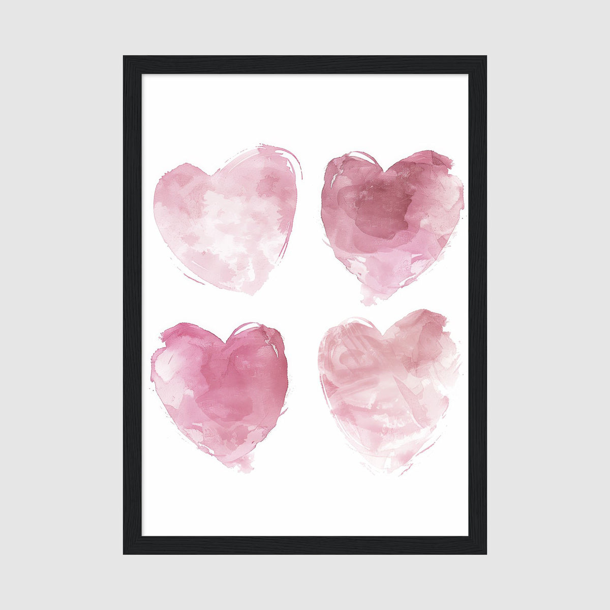 A-Sized Prints Nursery - Four soft pink watercolour hearts on white
