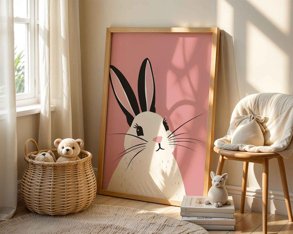 Cute Pink Bunny Illustration - Nursery Wall Art