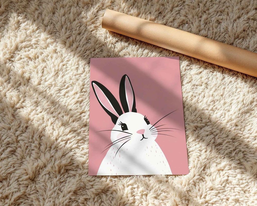 Cute Pink Bunny Illustration - Nursery Wall Art