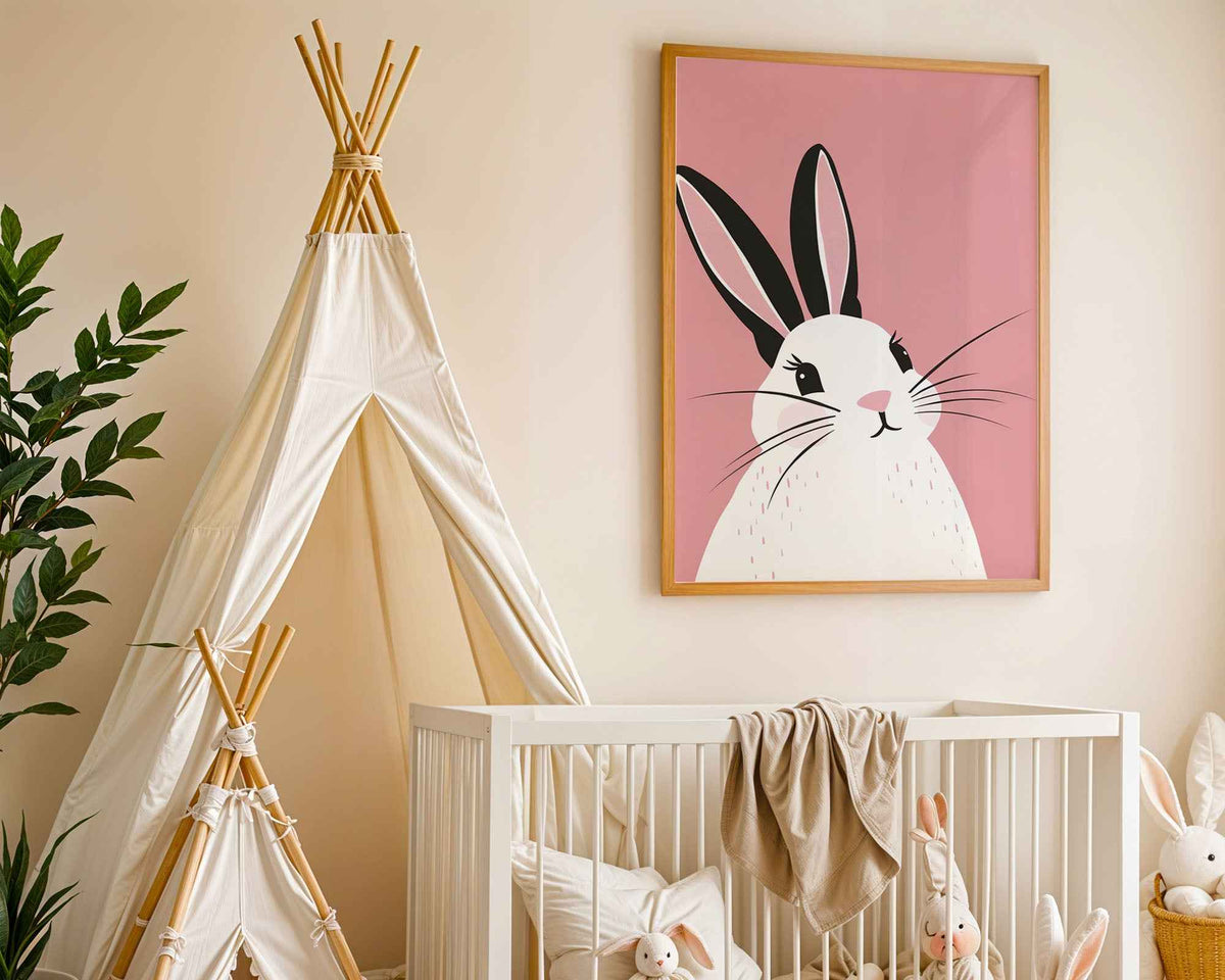 Cute Pink Bunny Illustration - Nursery Wall Art
