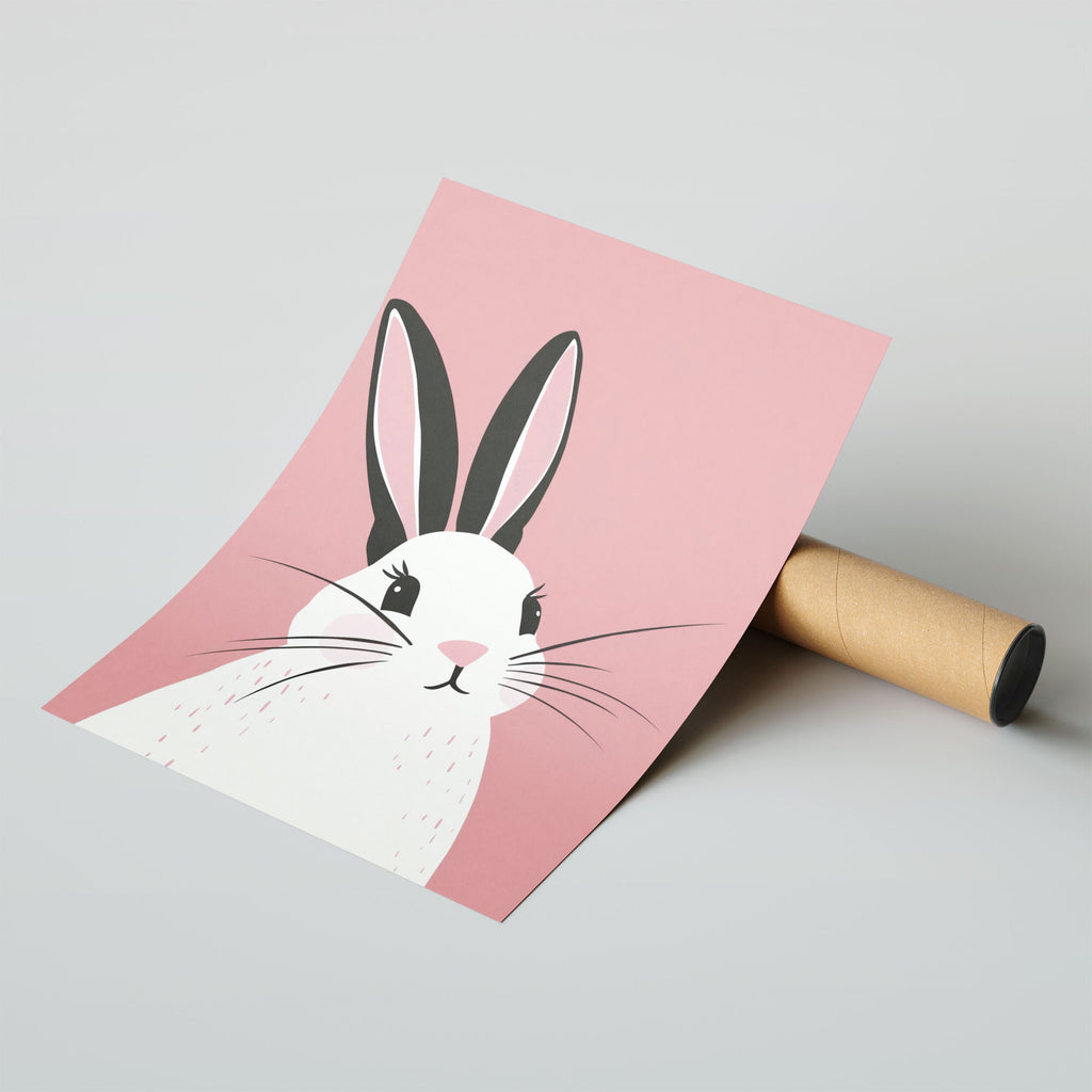 A-Sized Prints Nursery - Simple, charming rabbit print with pink background