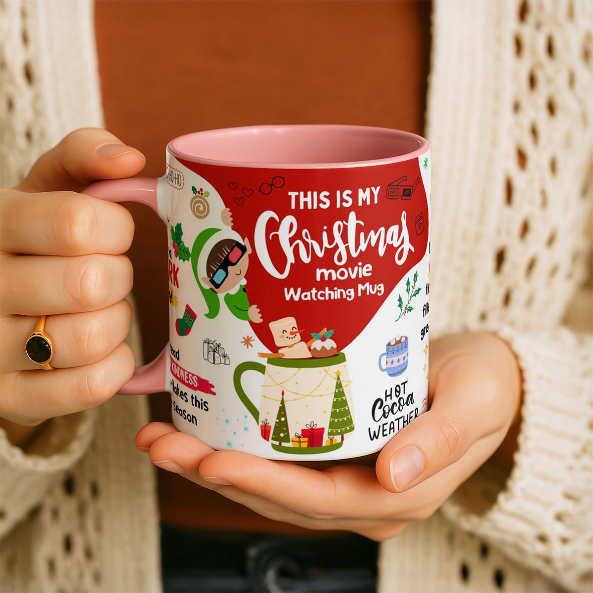 11oz Mug Colours - Hallmark Christmas mug featuring ho-ho-ho and cosy movie night quote