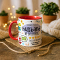 11oz Ceramic Mug White - Colourful husband appreciation artwork with tea cups and love messages
