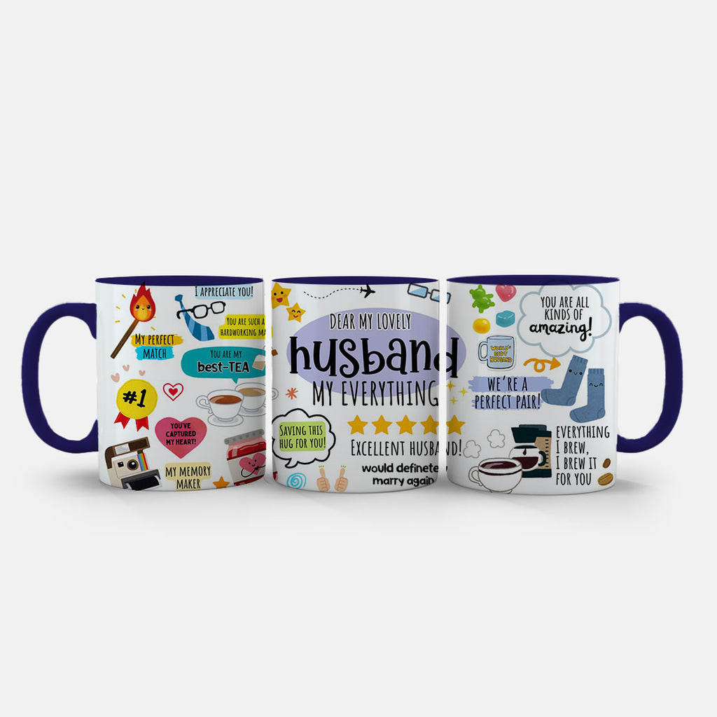 11oz Ceramic Mug Red - Anniversary mug with hearts, tea cups, socks and celebration graphics