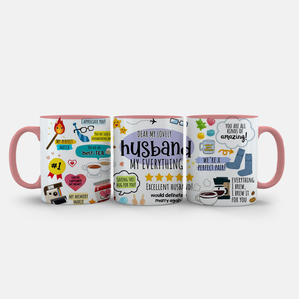 11oz Ceramic Mug Grey - Romantic husband appreciation mug with layered illustrations and quotes