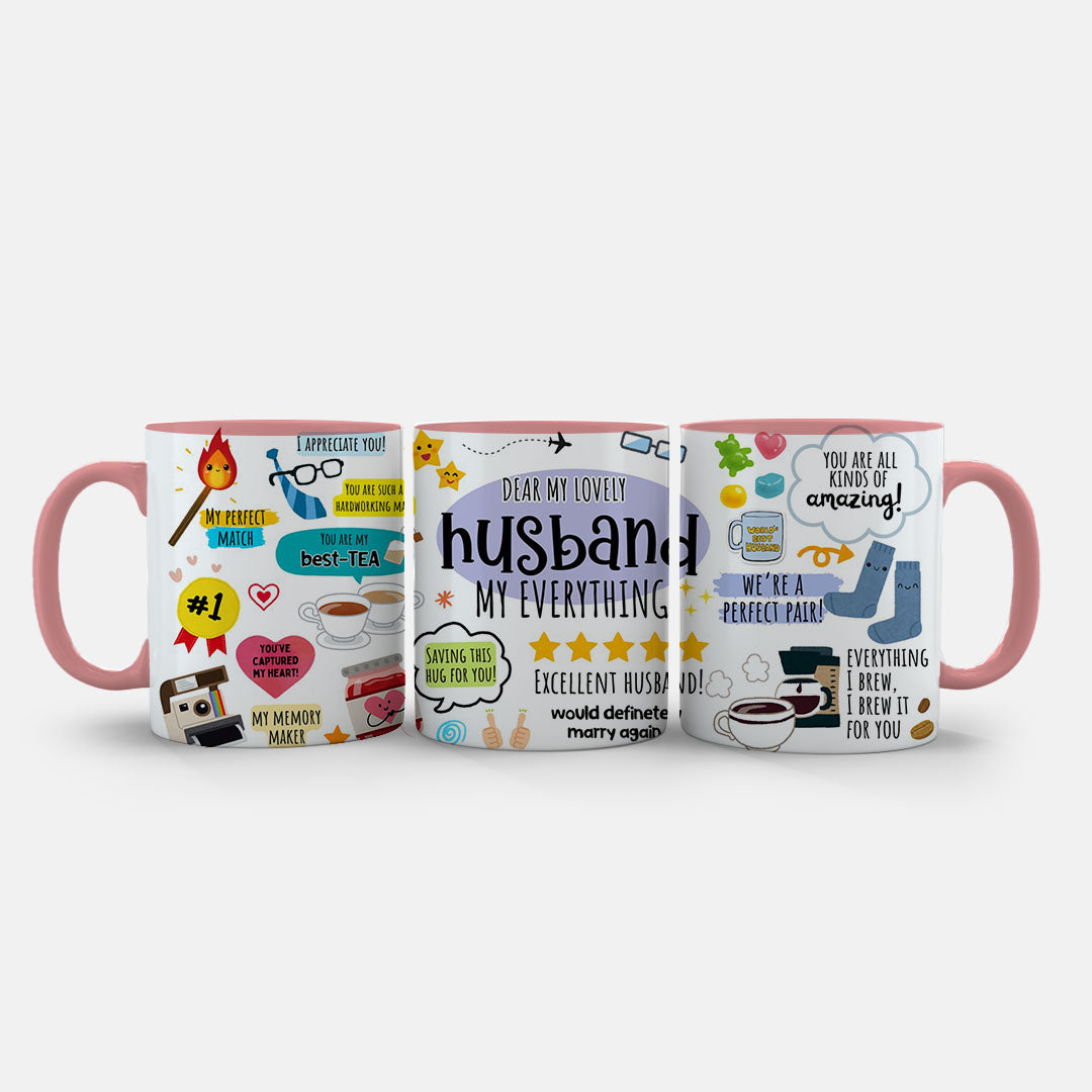 11oz Ceramic Mug Grey - Romantic husband appreciation mug with layered illustrations and quotes