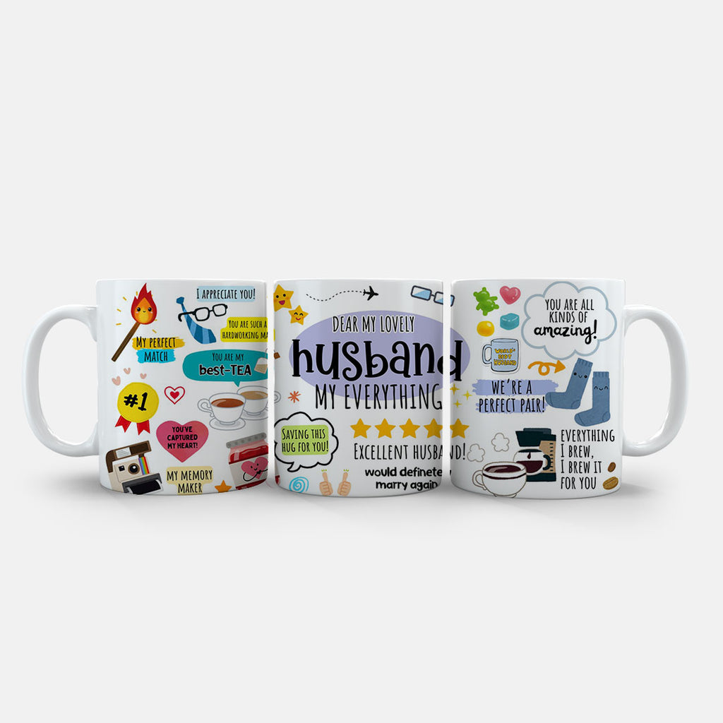 11oz Ceramic Mug Cream - Colourful love mug featuring hand-drawn icons and heartfelt messages