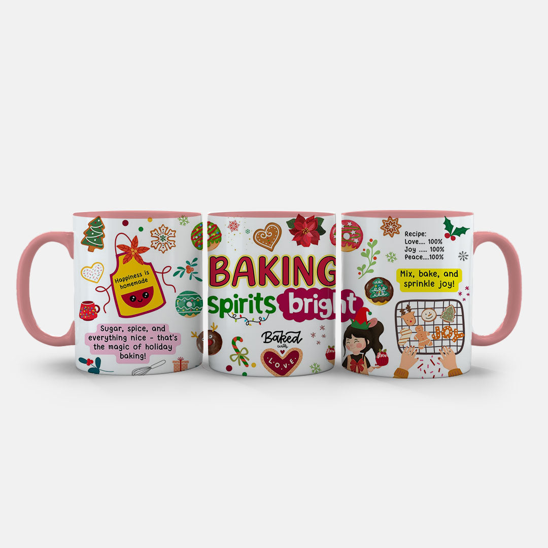 11oz Ceramic Mug Grey - Baking Spirits Bright mug design with Christmas pudding and cookie art