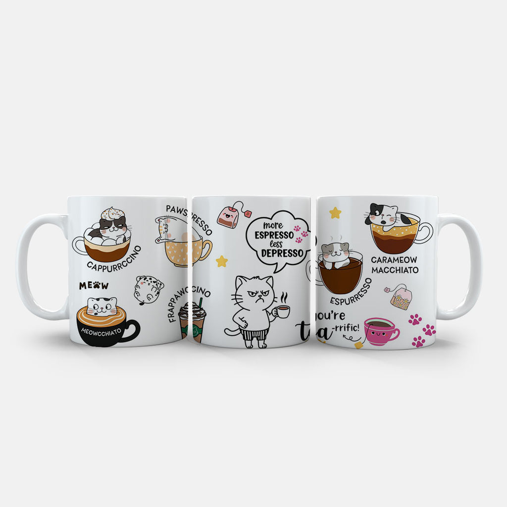 11oz Mug Colours - Playful cat lover design featuring multiple coffee-themed kitten illustrations
