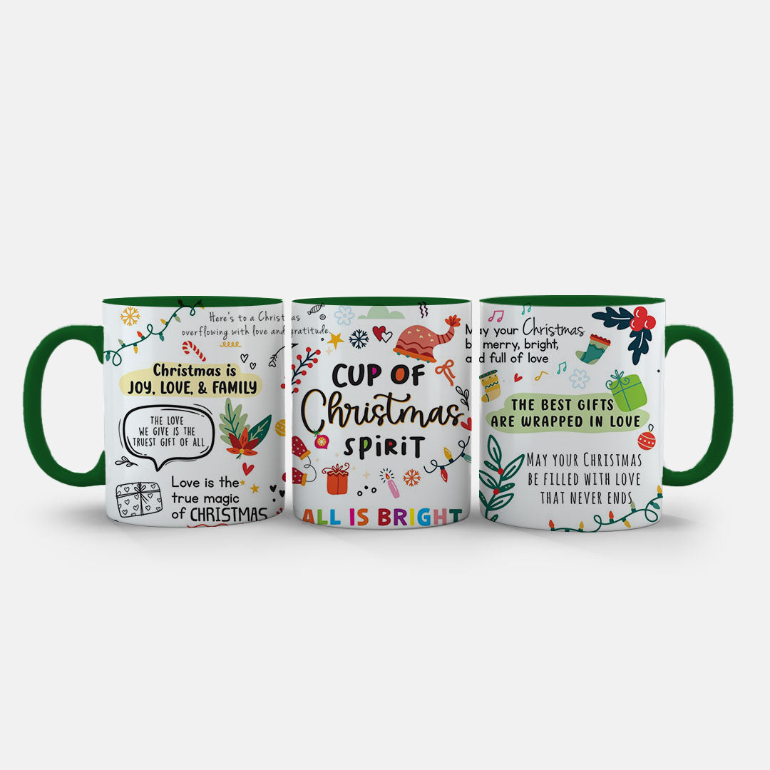 11oz Ceramic Mug Yellow - Cheerful festive mug with hand-drawn Christmas details and heartfelt sayings