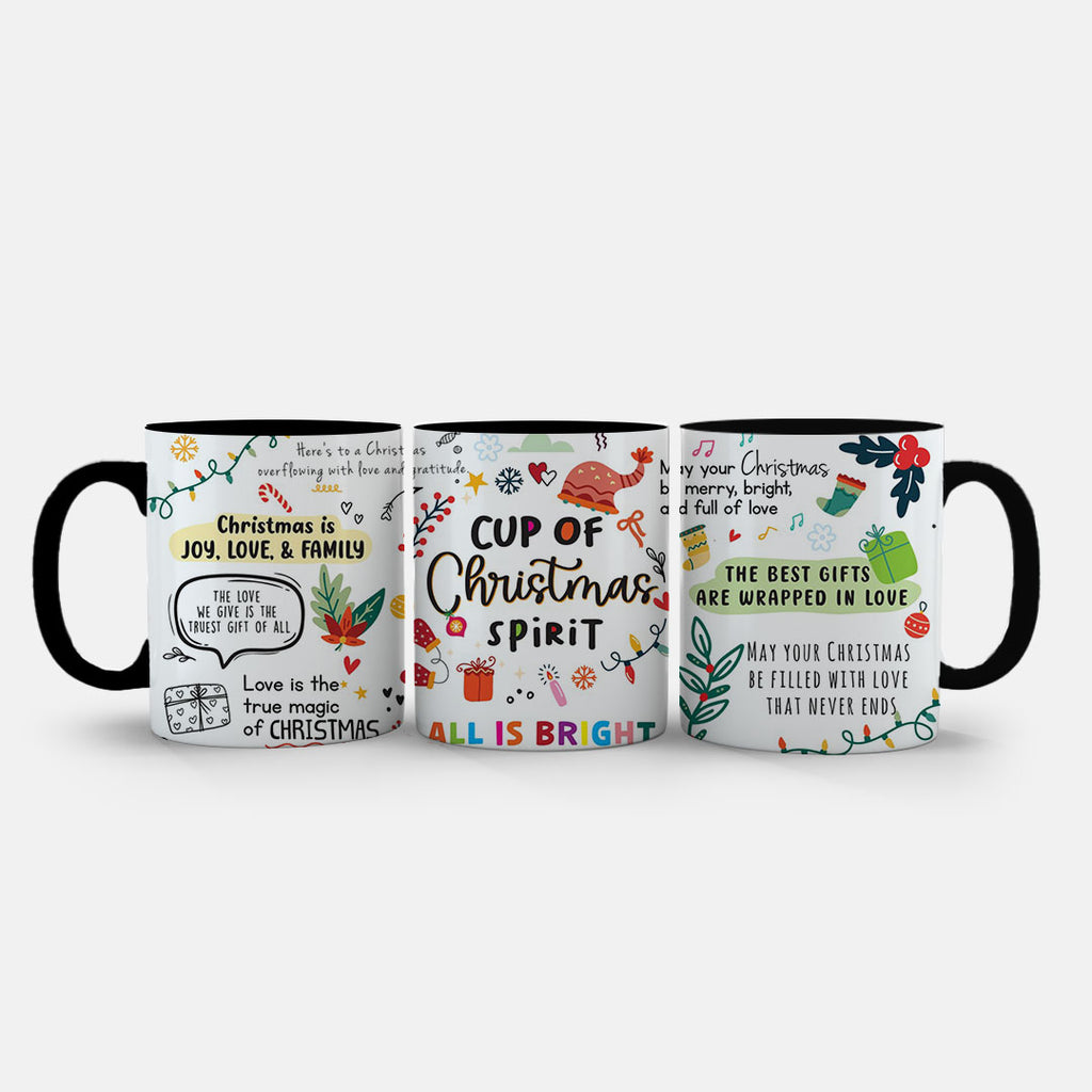 11oz Ceramic Mug Pink - Cup of Christmas Spirit with colourful typography and holiday embellishments
