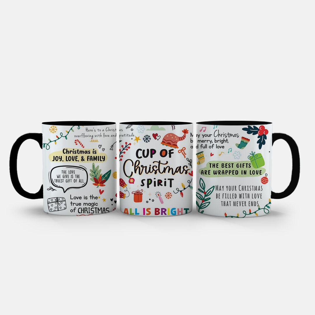 11oz Ceramic Mug Pink - Cup of Christmas Spirit with colourful typography and holiday embellishments