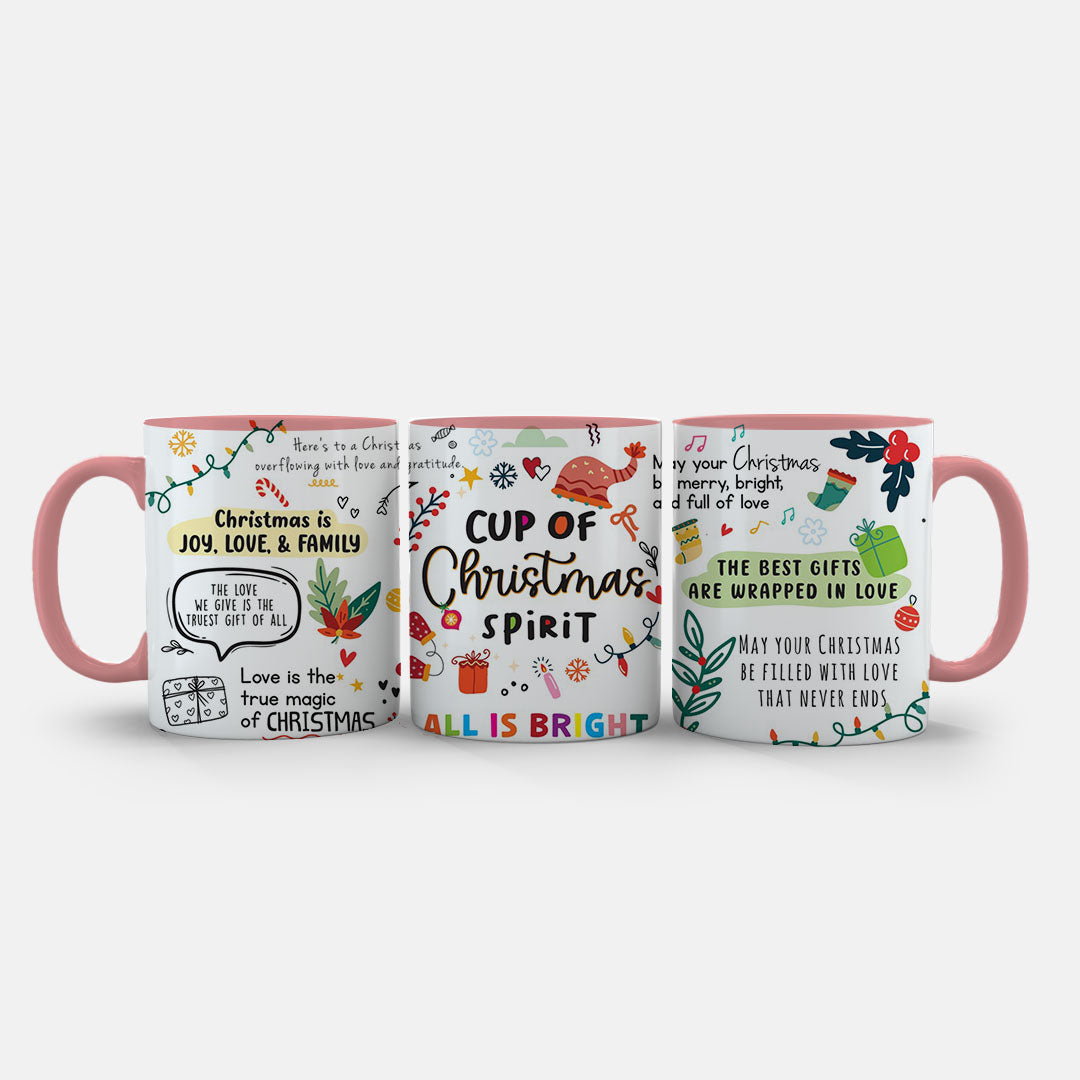 11oz Ceramic Mug Grey - Festive design mug with Christmas quotes, decorations, and warm colour palette