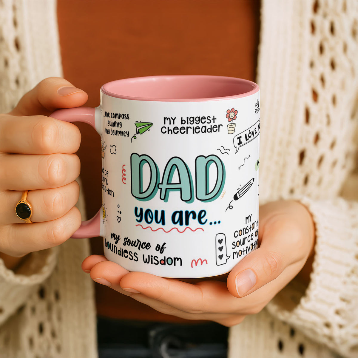 11oz Ceramic Mug Black - Dad You Are artwork with colourful icons and loving messages