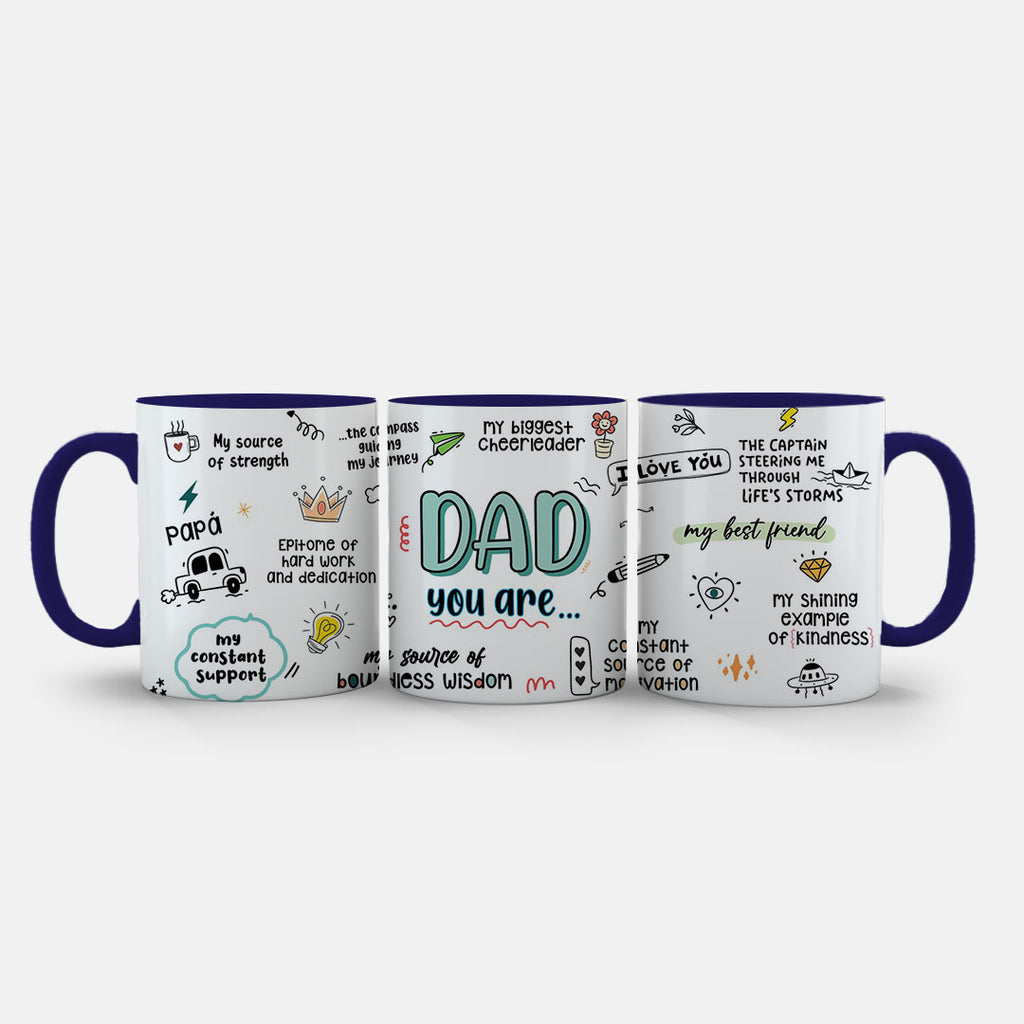 11oz Ceramic Mug Grey - Hand-drawn dad appreciation design with symbols and text