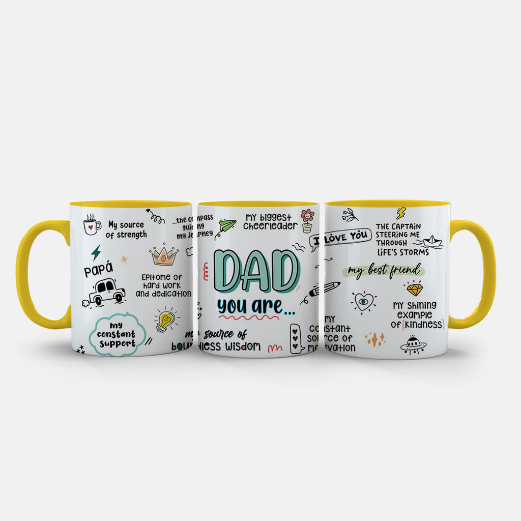 11oz Ceramic Mug Red - Dad You Are mug with playful doodles celebrating fatherhood