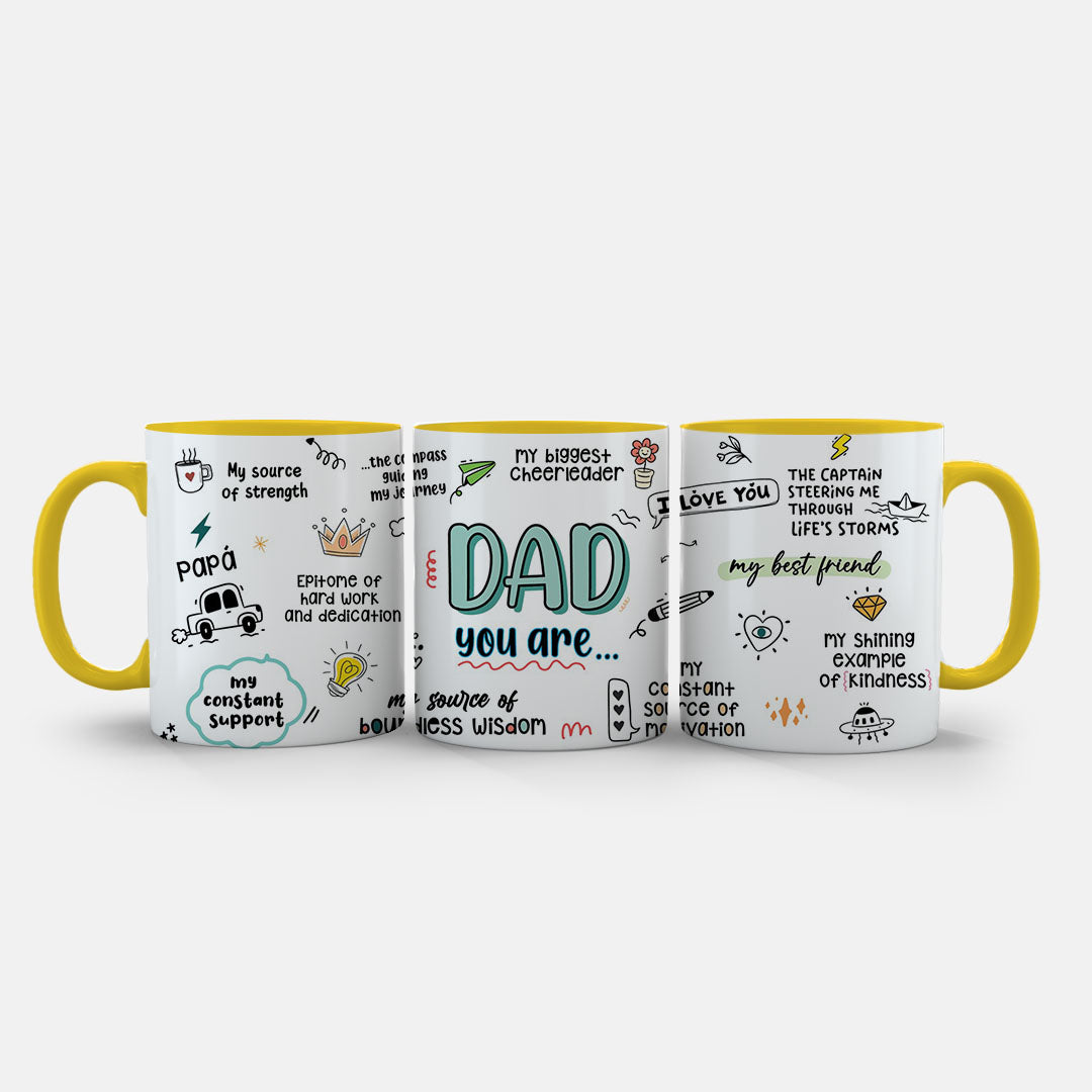 11oz Ceramic Mug Red - Dad You Are mug with playful doodles celebrating fatherhood