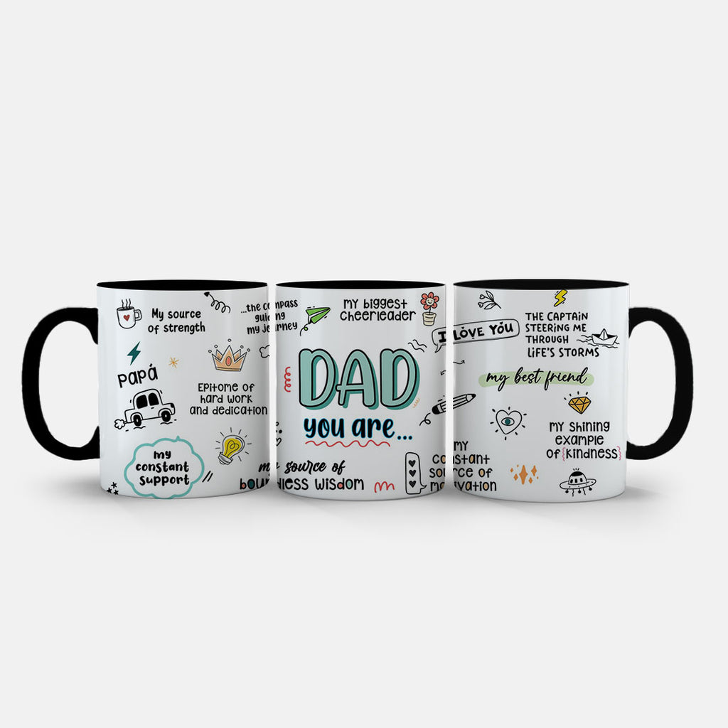 11oz Ceramic Mug Yellow - Dad gift mug with colourful doodles and appreciation text