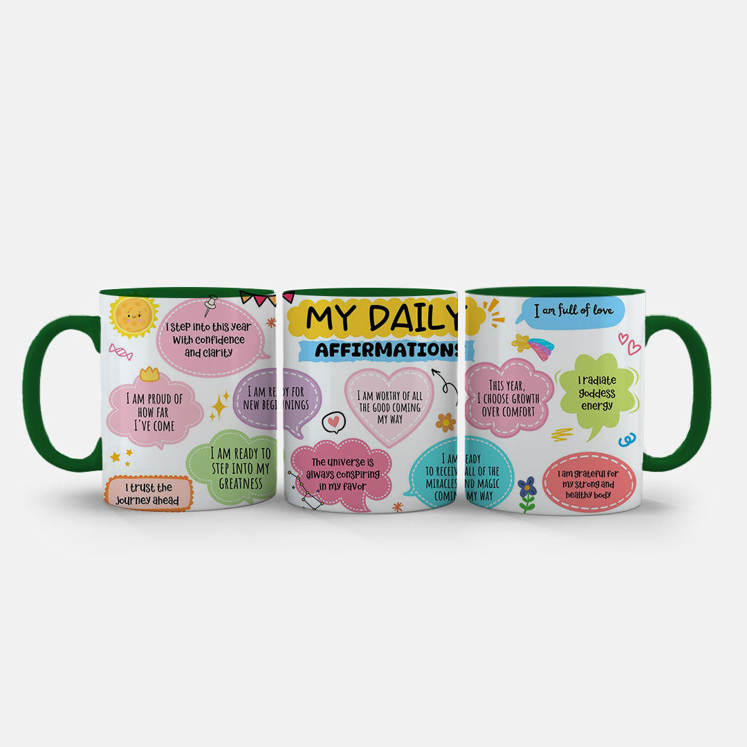 11oz Ceramic Mug White - Empowering affirmation quotes mug with colourful doodles and positive sayings