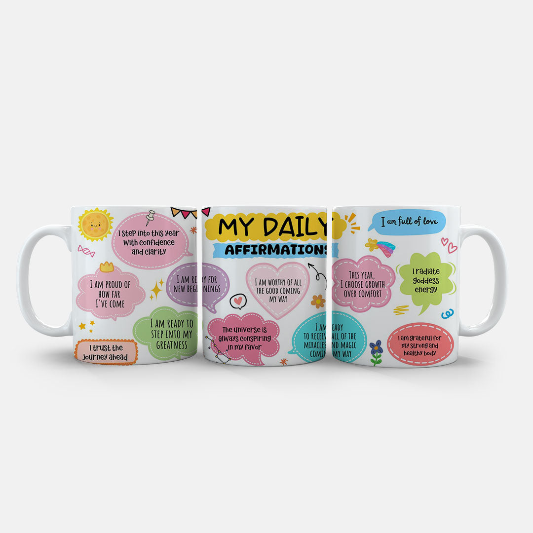 11oz Ceramic Mug White - Wellness affirmations ceramic mug with positive mindset messages and graphics