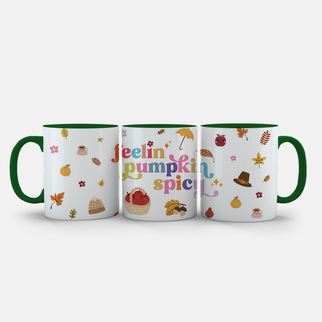 11oz Ceramic Mug Blue - Feelin pumpkin spicy artwork with warm autumn colour palette