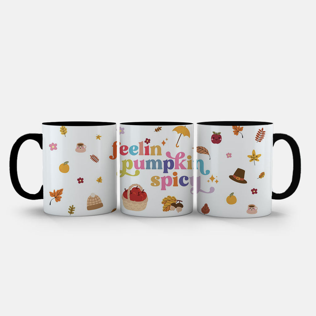 11oz Ceramic Mug White - Playful fall design with rainbows and harvest season imagery