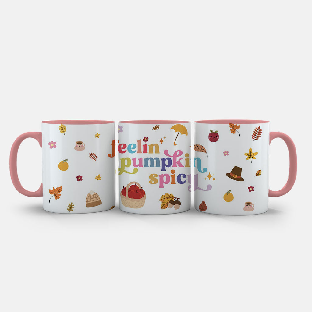 11oz Ceramic Mug Black - Vibrant pumpkin spice design with small seasonal decorations