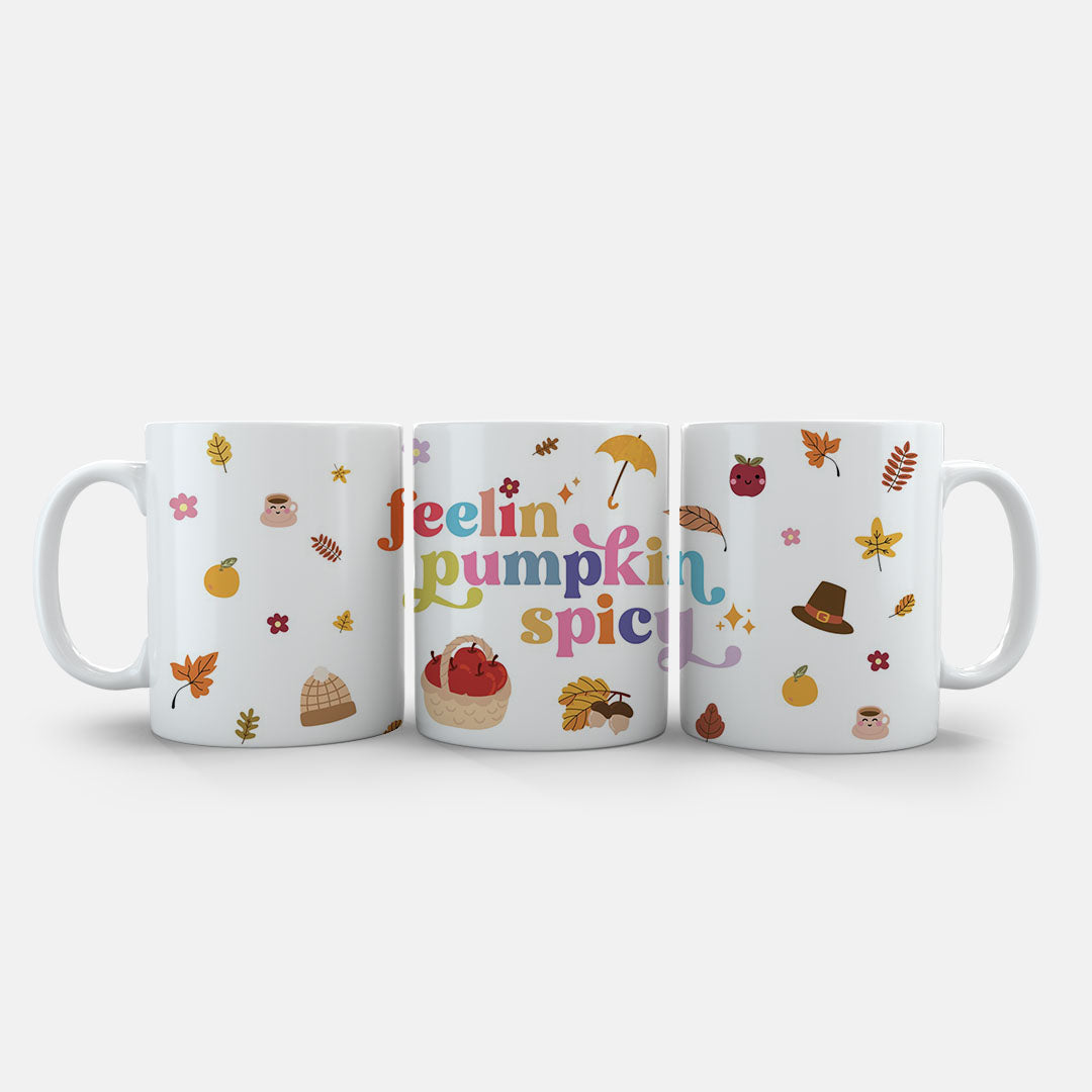 11oz Ceramic Mug Blue - Autumn-themed mug with charming illustration and bright lettering