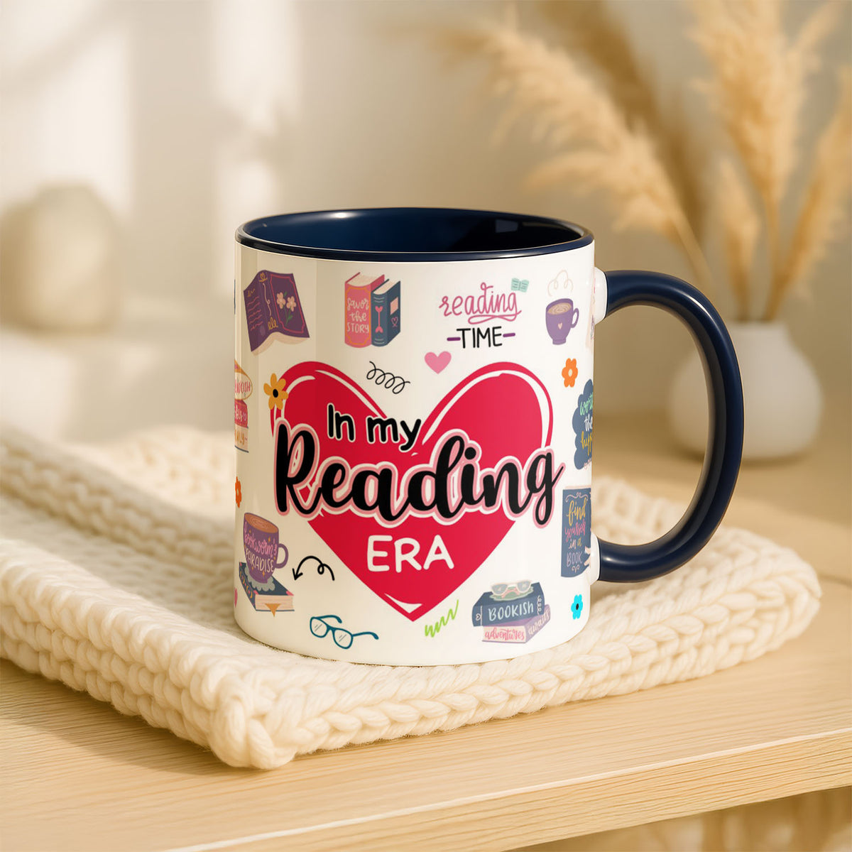 11oz Mug Colours - Ceramic mug featuring bookworm themed artwork in multiple colours