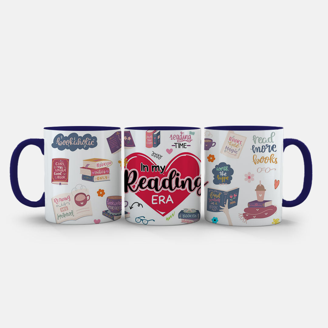 11oz Mug Colours - Reading ERA design with tea cups, books and flowers on mug