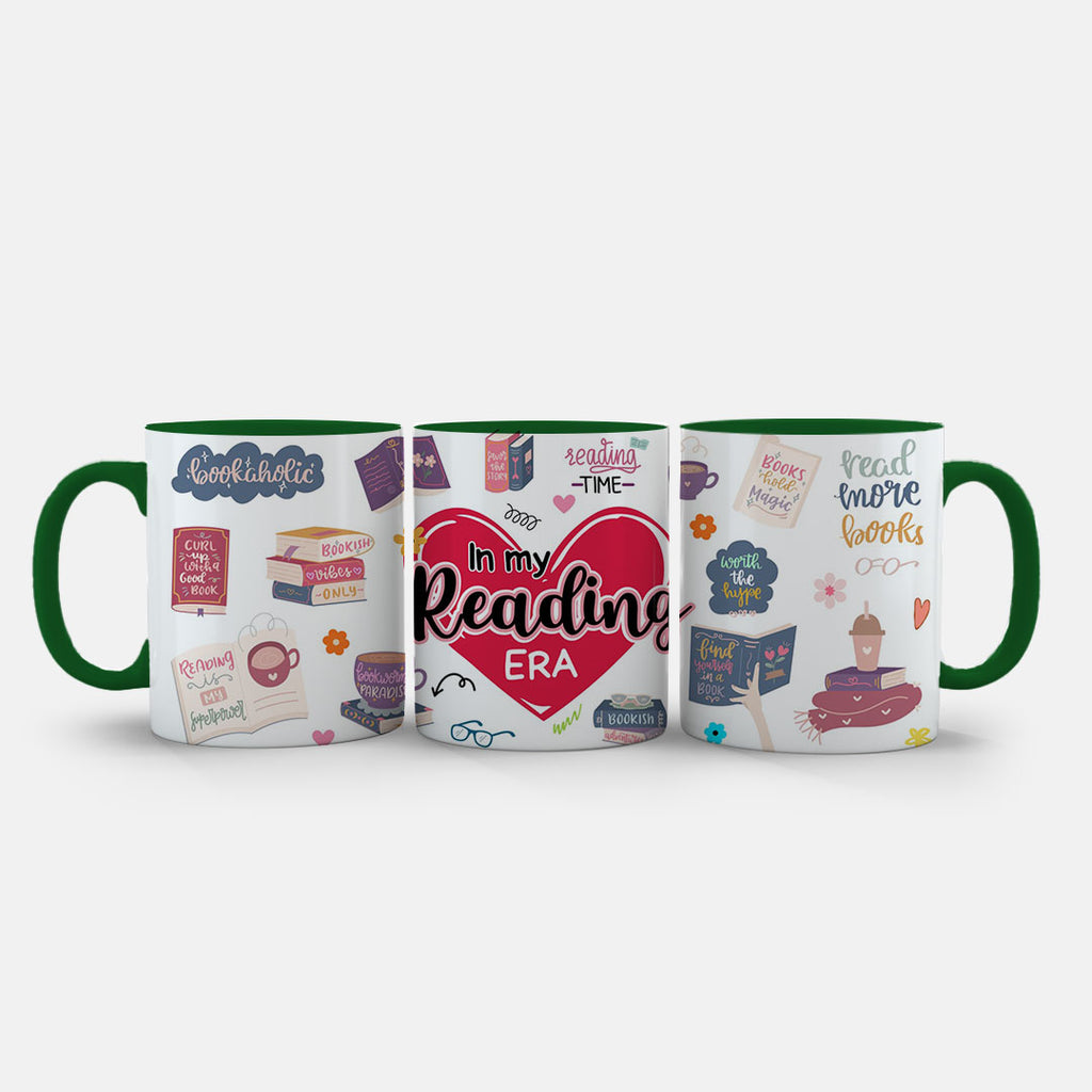 11oz Mug Colours - Hand-drawn book lover artwork with ribbon script lettering