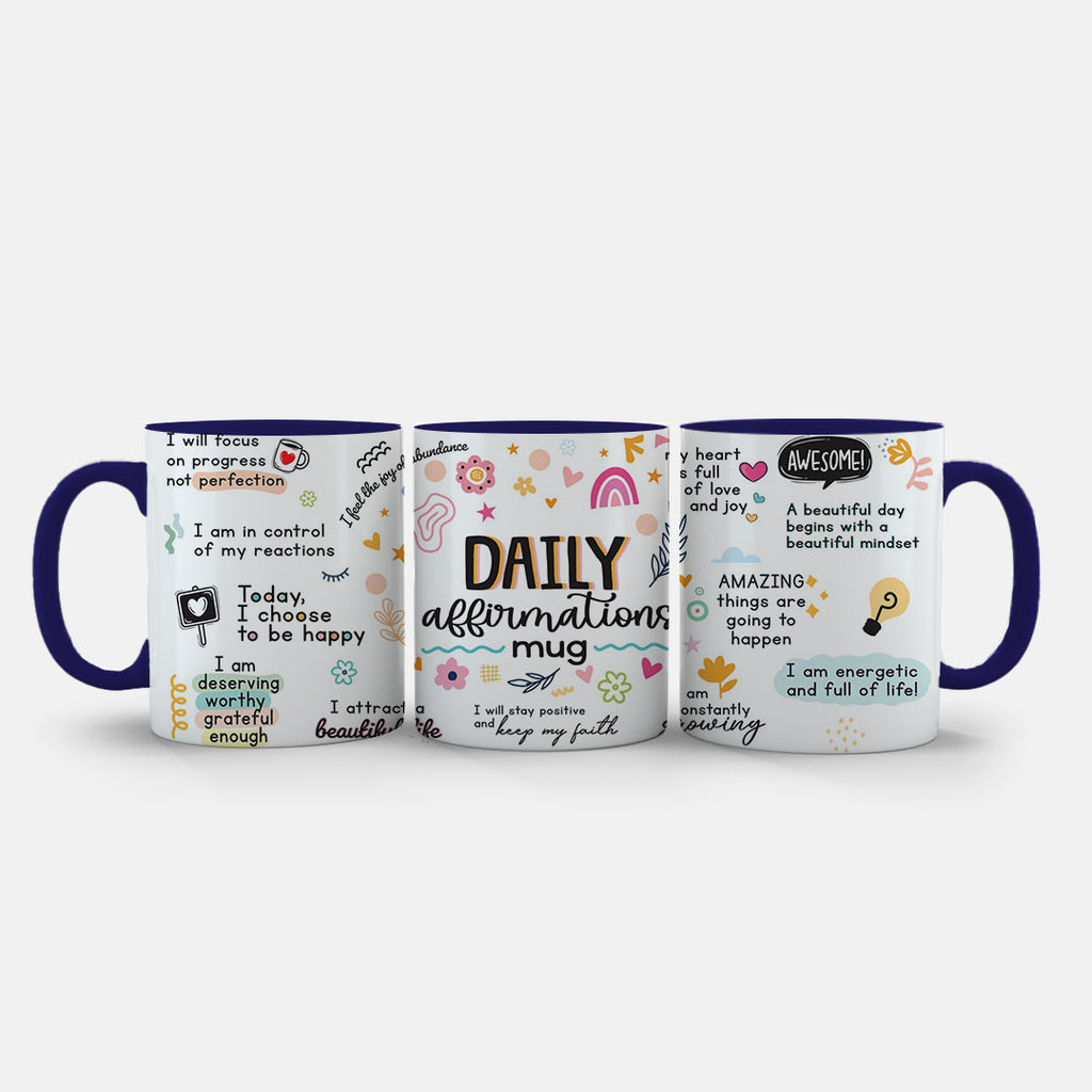 11oz Ceramic Mug White - Daily affirmations ceramic mug with encouraging quotes and doodle illustrations