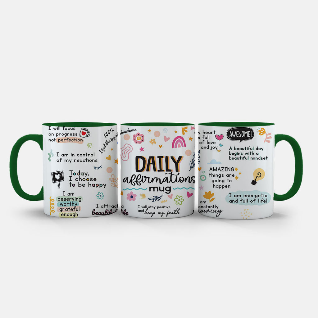 11oz Ceramic Mug White - Personal development mug featuring daily affirmations and uplifting graphics